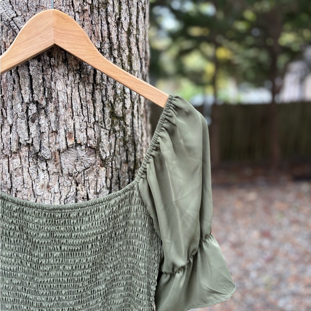 Green Cottagecore Ruffle Puff Sleeve Dress